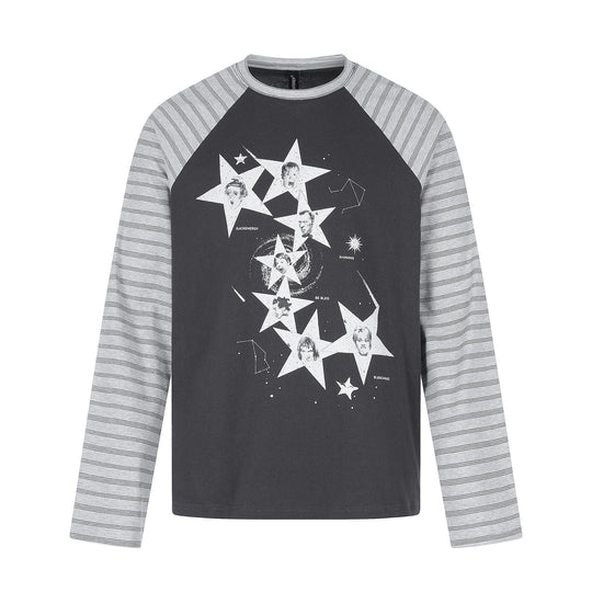 Herren Langarmshirt im Raglanstil mit großflächigem Stern-Print und gestreiften Ärmeln Nord Taschen