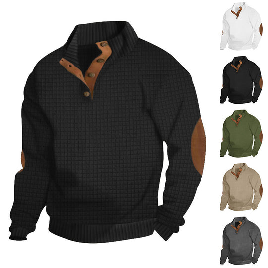 Herren Strukturierter Pullover mit Halbknopf-Leiste und Ellbogenpatches Nord Taschen