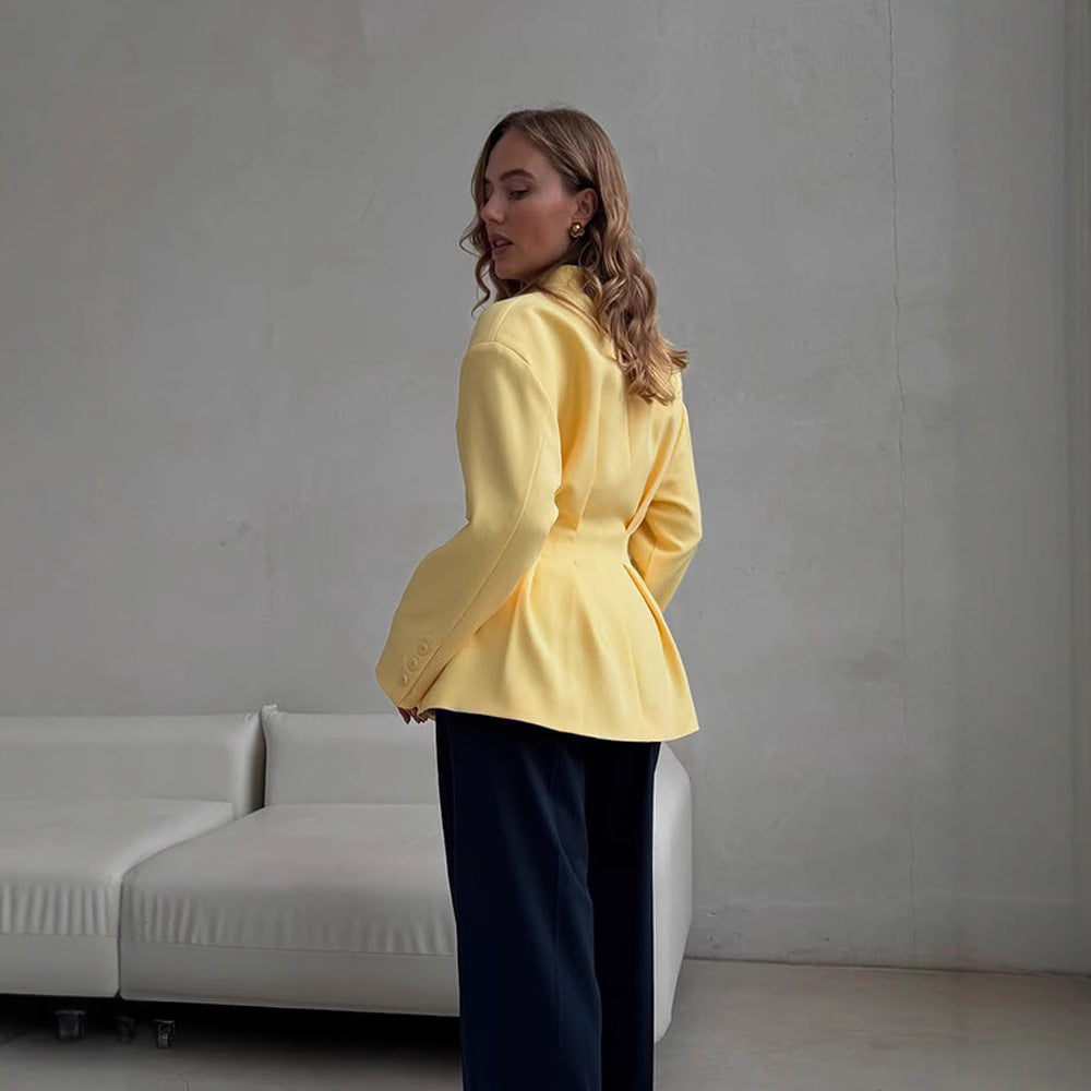 Damen Taillierter Blazer mit Kellerfalten und schwingendem Peplum Nord Taschen
