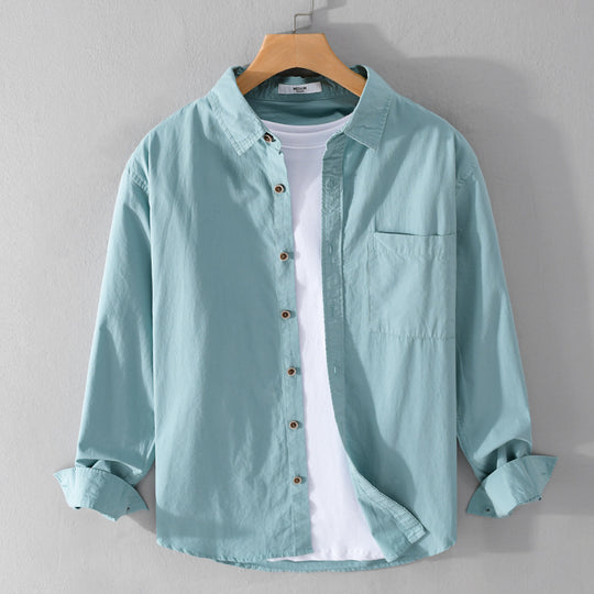 Herren Leichtes Baumwoll-Layering-Overshirt mit Kentkragen, Holzknöpfen und aufgesetzter Brusttasche Nord Taschen