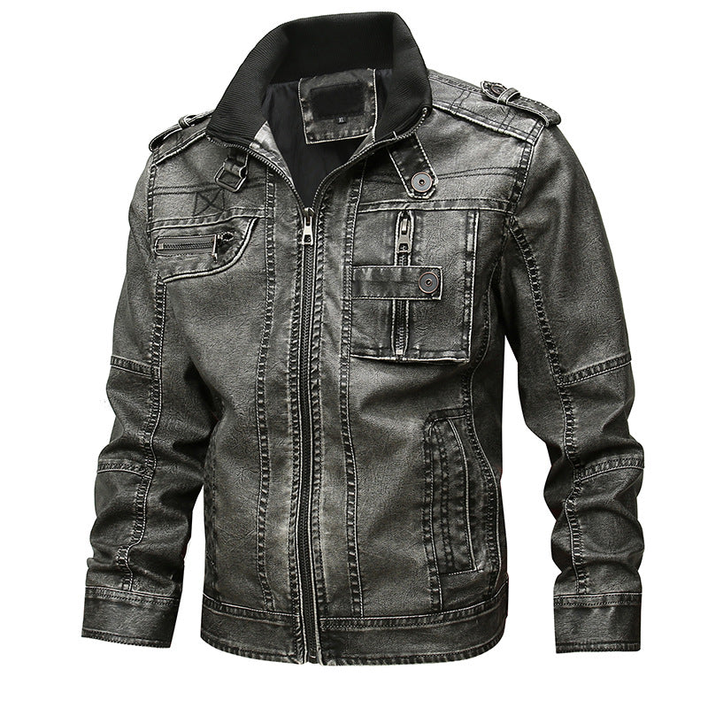 Herren Lässige Kunstleder-Bikerjacke mit Stehkragen, Reißverschluss-Front und Utility-Taschen Nord Taschen
