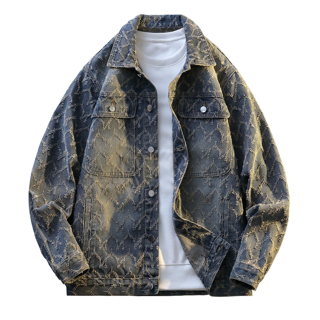 Herren Oversize-Jeansjacke mit gestepptem Allover‑Muster und Brusttaschen Nord Taschen