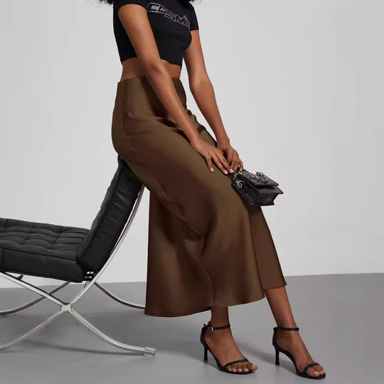 Damen Satin-Midirock mit hoher Taille und Bias-Cut Nord Taschen