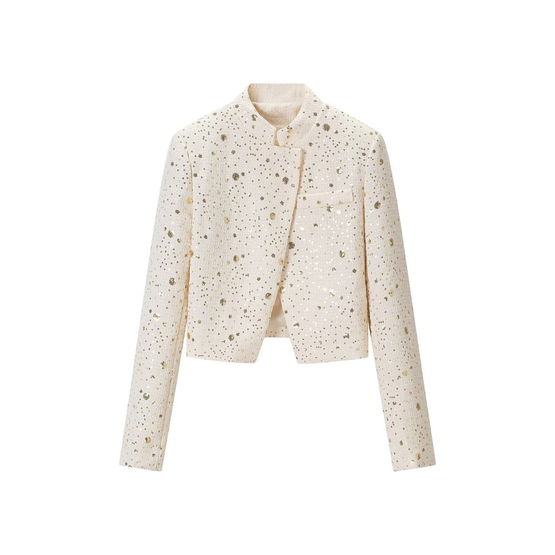 Damen Kurzblazer im Bouclé‑Stil mit Stehkragen und Paillettenapplikation Nord Taschen