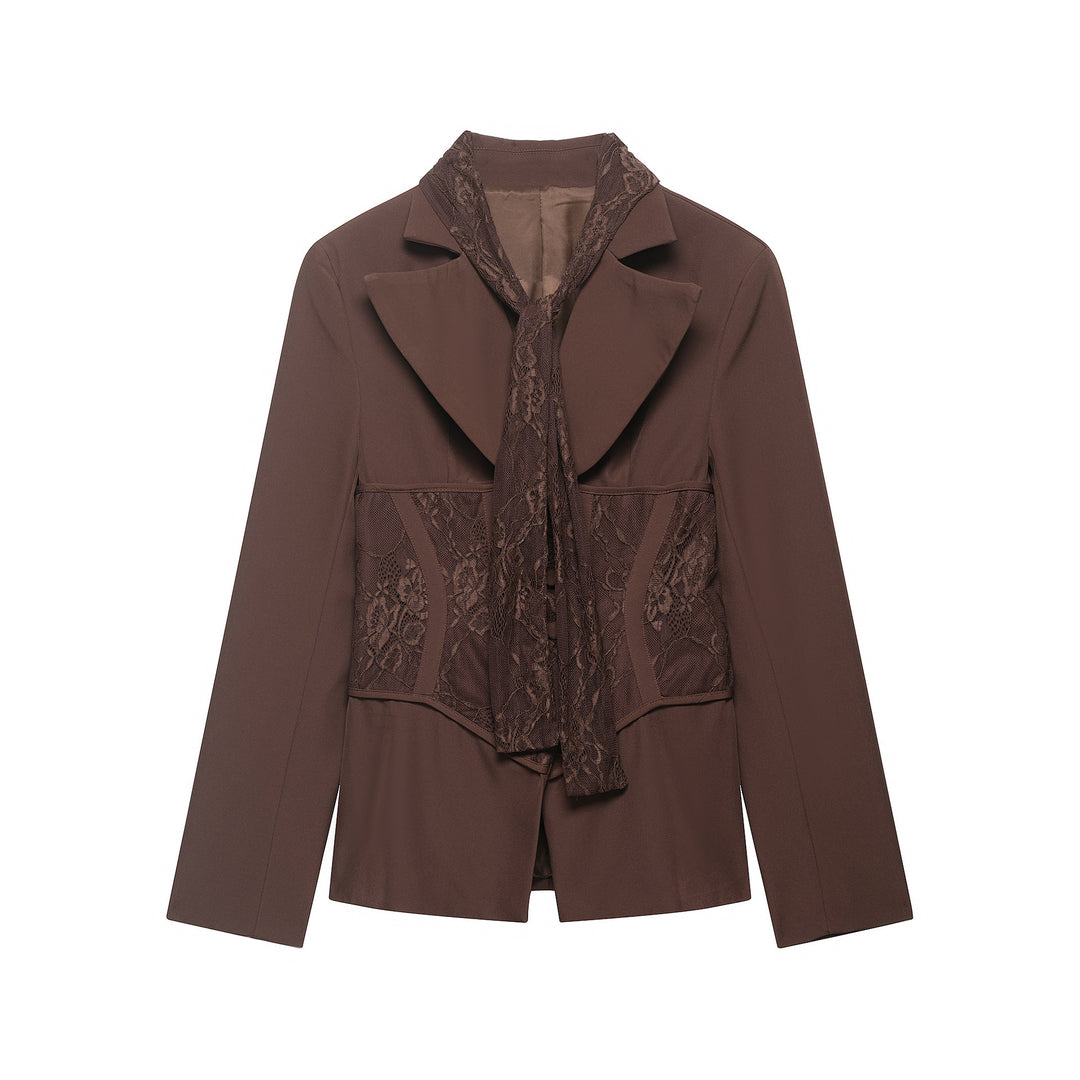 Damen Taillierter Blazer mit Spitzeneinsätzen und integriertem Spitzenschal Nord Taschen