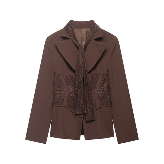 Damen Taillierter Blazer mit Spitzeneinsätzen und integriertem Spitzenschal Nord Taschen