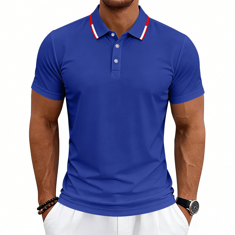Herren nan tailliertes Kurzarm-Poloshirt mit Kontrastkragen aus atmungsaktivem Piqué