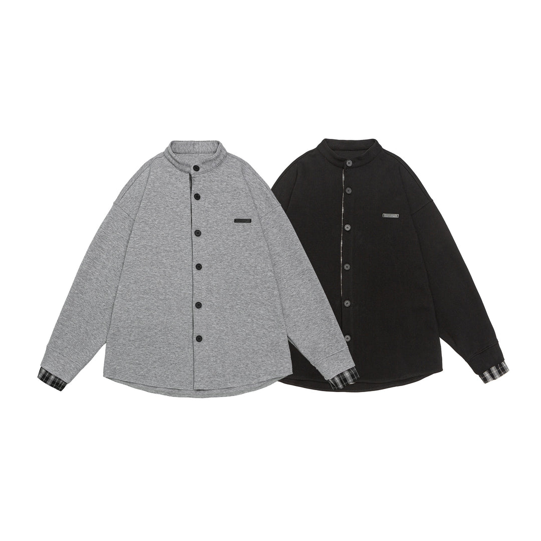Unisex Oversize-Sweatjacke im Hemdjacken-Look mit Stehkragen Nord Taschen