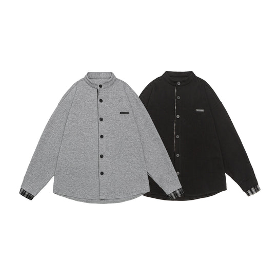 Unisex Oversize-Sweatjacke im Hemdjacken-Look mit Stehkragen Nord Taschen