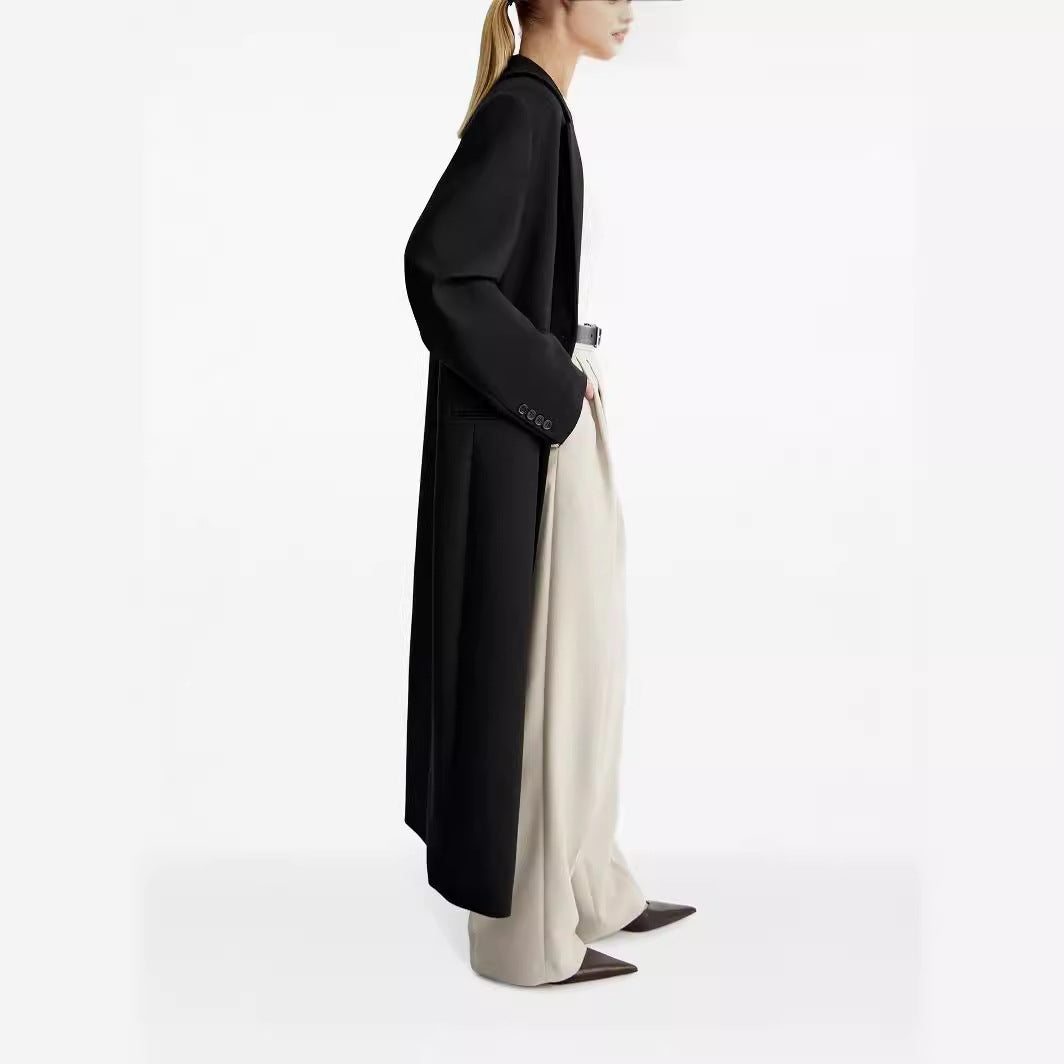 Damen lang geschnittener einreihiger Oversize-Mantel mit schmalem Revers Nord Taschen