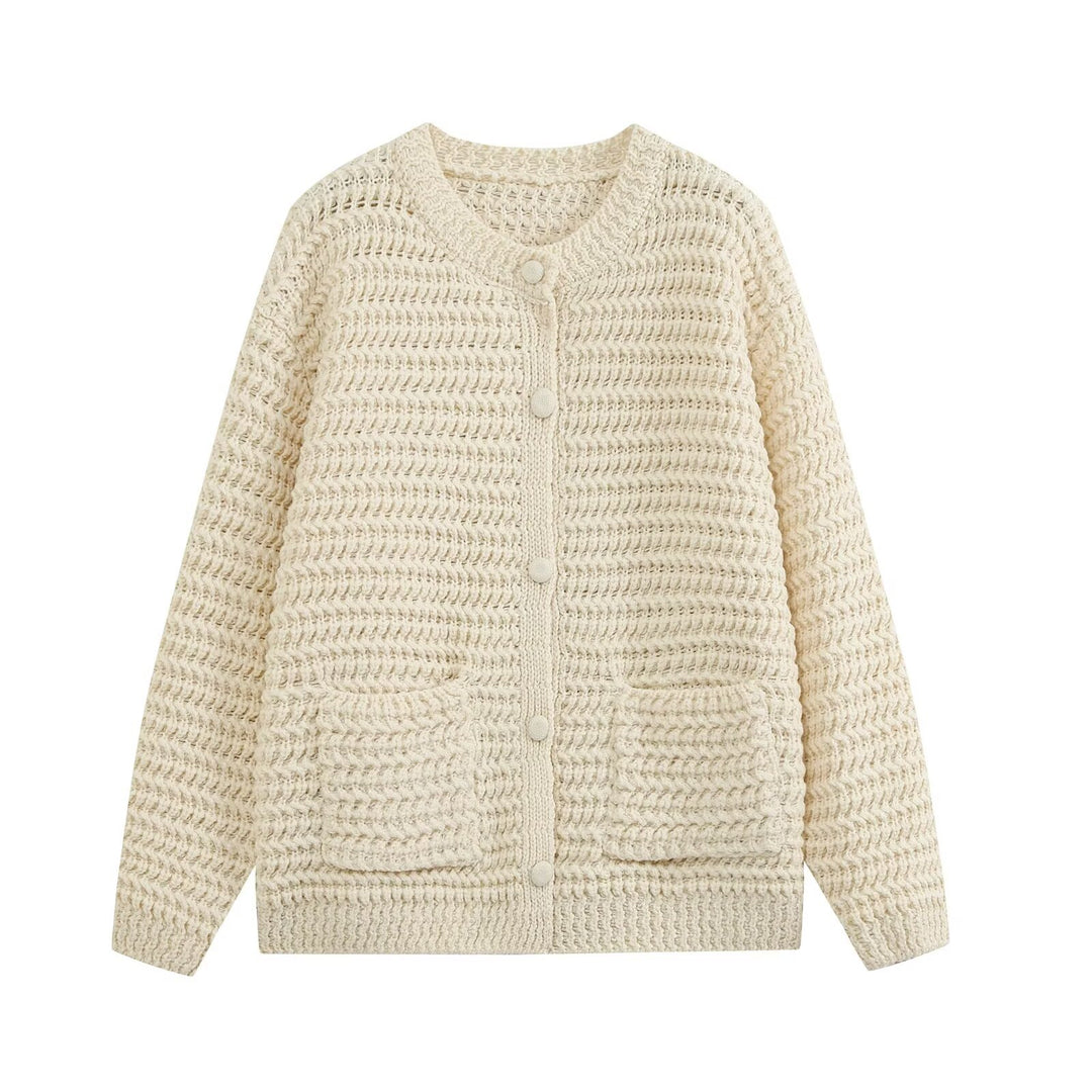Damen Grobgestrickter Oversize-Cardigan mit Knopfleiste und aufgesetzten Taschen Nord Taschen