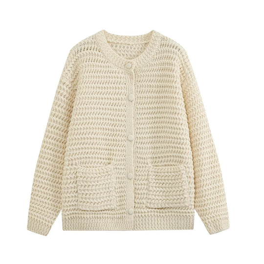 Damen Grobgestrickter Oversize-Cardigan mit Knopfleiste und aufgesetzten Taschen Nord Taschen