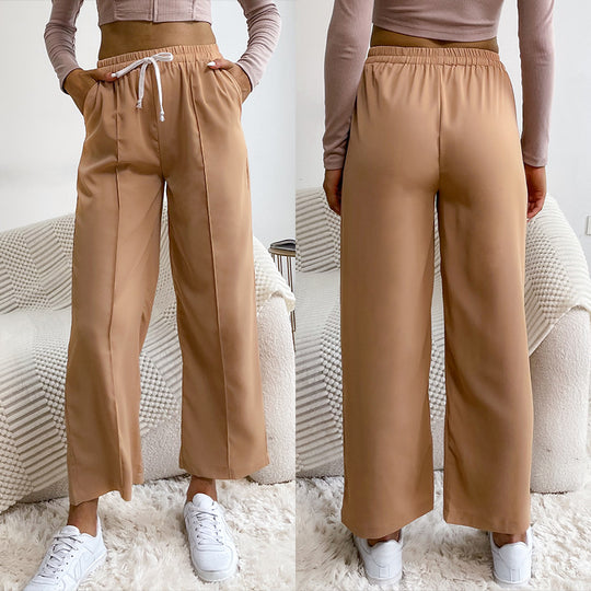 Damen Weite High‑Waist-Hose mit Gummibund, Kordelzug und Bügelfalte Nord Taschen