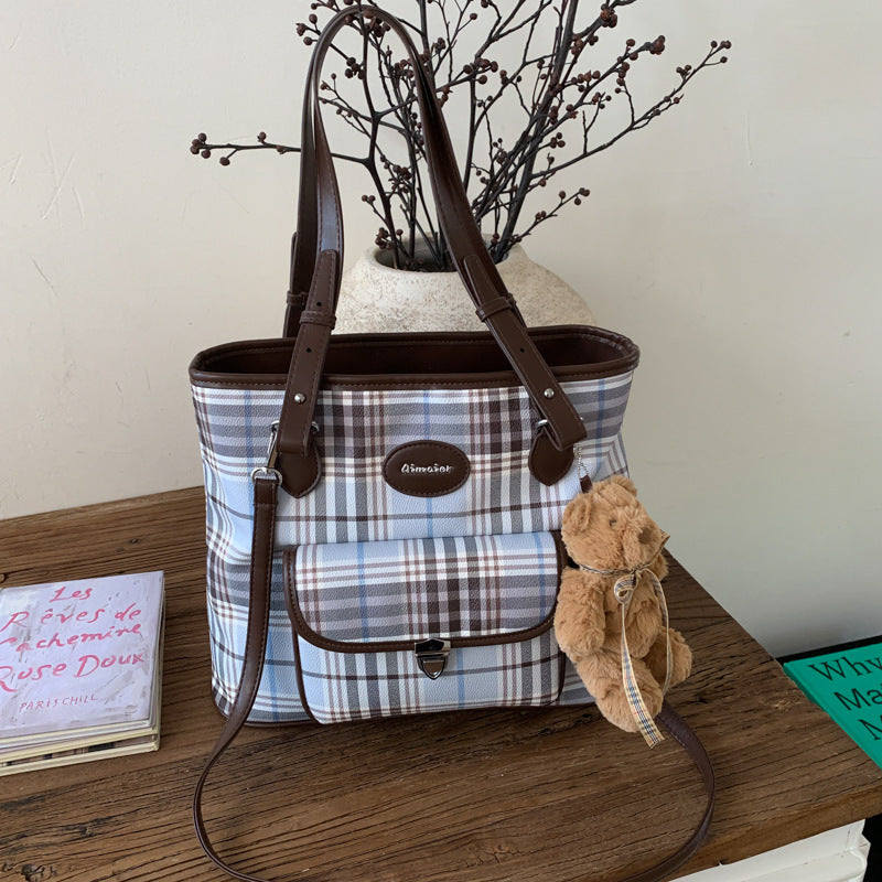 Damen modische Freizeit-Shopper-Tasche mit auffälligem Karomuster Nord Taschen