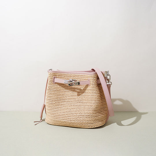 Damen Bucket-Tasche aus geflochtenem Material mit Lederakzenten Nord Taschen