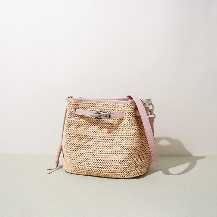 Damen Bucket-Tasche aus geflochtenem Material mit Lederakzenten Nord Taschen
