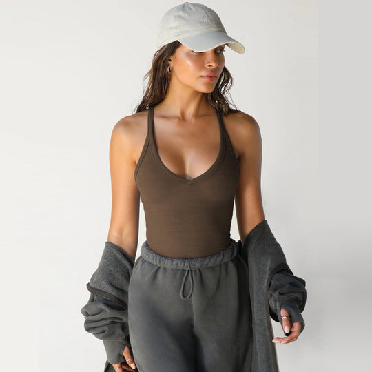Damen Sportliches Tanktop mit V-Ausschnitt und figurbetonter Passform