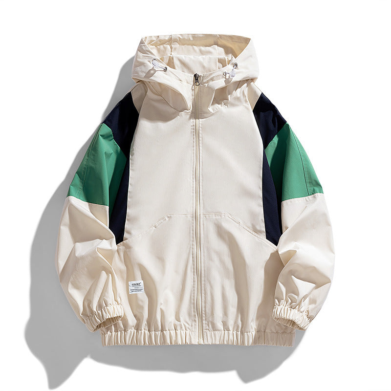 Herren leichte Colorblock Windjacke mit Kapuze, Kängurutasche und elastischem Saum Nord Taschen