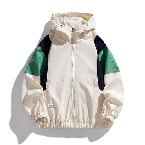 Herren leichte Colorblock Windjacke mit Kapuze, Kängurutasche und elastischem Saum Nord Taschen