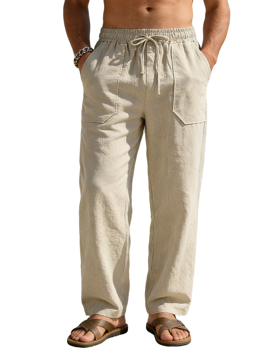 Herren nan weite Relaxhose aus Leinen-Mix mit Kordelbund und aufgesetzten Beintaschen Nord Taschen