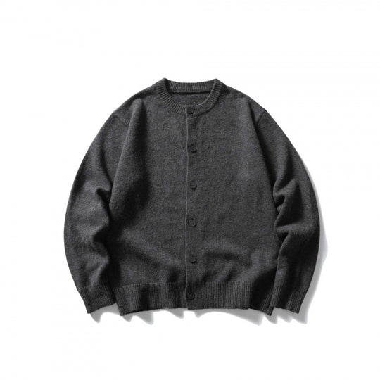 Unisex Kastenförmige Feinstrick-Cardigan mit Rundhals und gerippten Abschlüssen Nord Taschen