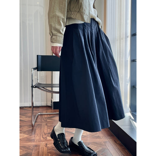 Damen Weit schwingender Midirock mit hoher Taille und soften Falten Nord Taschen