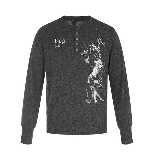 Herren Bedrucktes Langarm‑Henleyshirt aus weichem Jersey mit Druckknopfleiste Nord Taschen