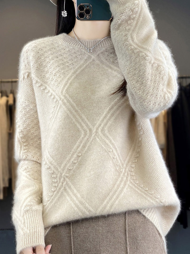 Damen Kuscheliger Mohair‑Look Oversize‑Pullover mit Rautenstruktur und Noppen‑Details Nord Taschen