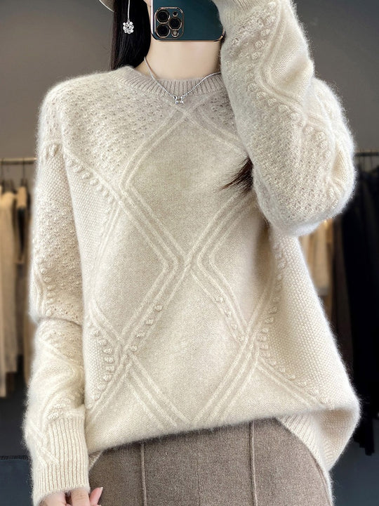 Damen Kuscheliger Mohair‑Look Oversize‑Pullover mit Rautenstruktur und Noppen‑Details Nord Taschen
