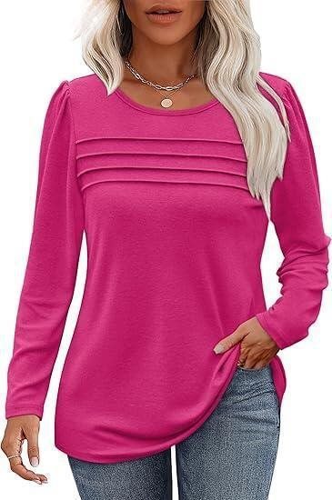Damen Feines Langarmshirt mit Rundhalsausschnitt, dekorativen Kellerfalten und leicht taillierter A‑Linie Nord Taschen