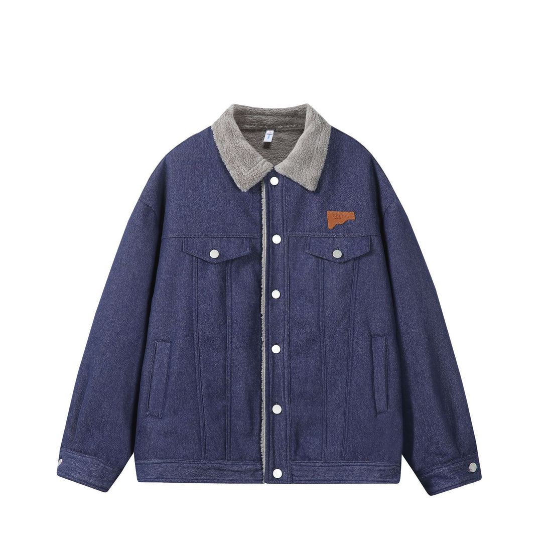 Herren Gefütterter Denim‑Blouson mit Teddykragen, Druckknopffront und Utility‑Taschen Nord Taschen