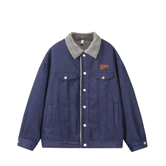 Herren Gefütterter Denim‑Blouson mit Teddykragen, Druckknopffront und Utility‑Taschen Nord Taschen