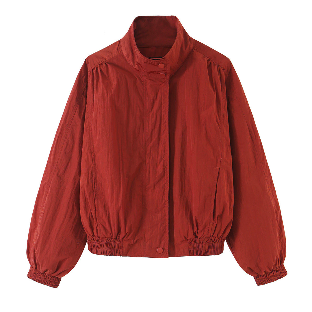 Damen Leichte Cropped Windjacke mit Stehkragen und elastischem Saum Nord Taschen
