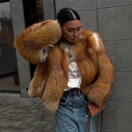 Damen Boxy-Kurzmantel im Multi-Layer Fauxfur-Look mit voluminösen Ärmeln Nord Taschen