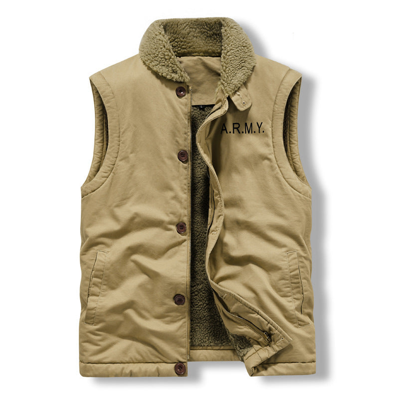 Herren Ärmellose Thermo-Weste im Military‑Style mit Teddyfutter und Stehkragen Nord Taschen