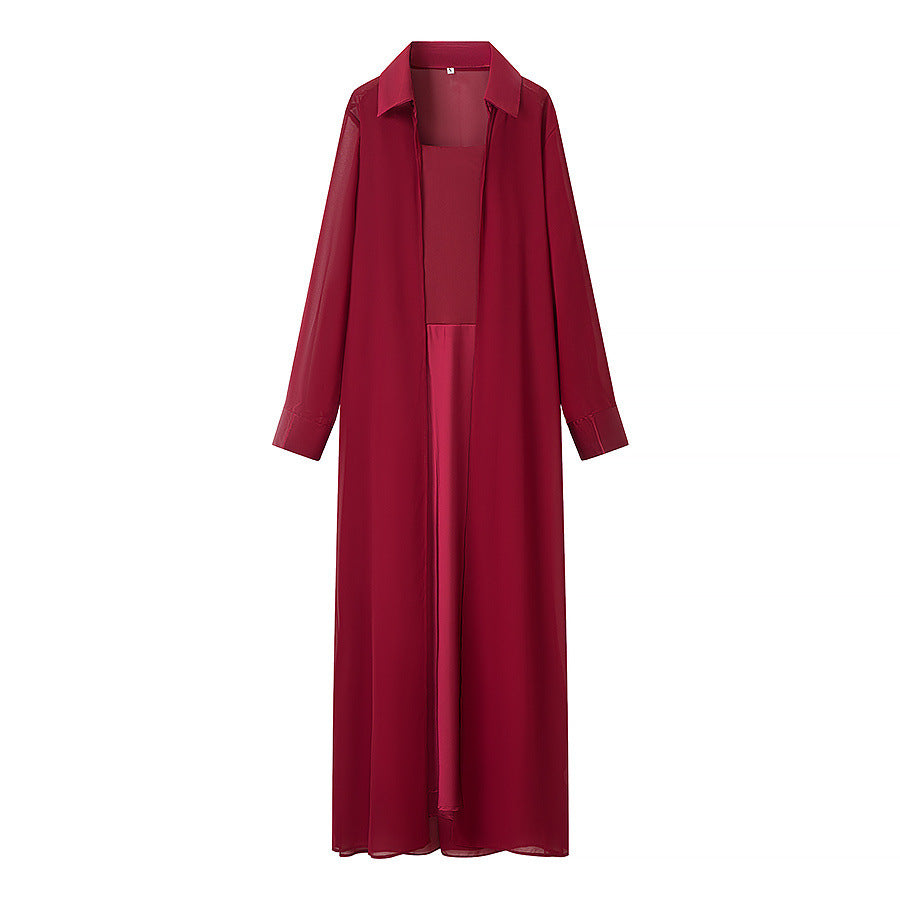 Damen Langer Chiffon-Überwurfmantel mit integriertem Cami-Kleid Nord Taschen
