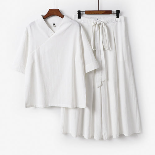 Damen Weites Kimono-Loungewear-Set mit V-Ausschnitt und Culotte-Hose Nord Taschen