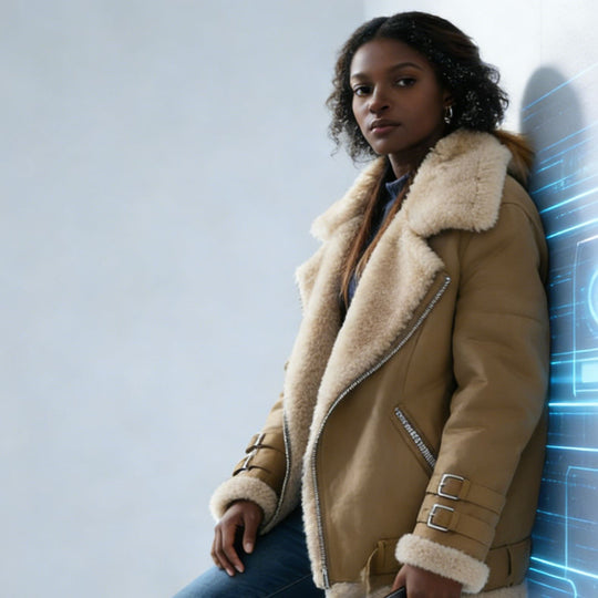Damen Kurzjacke im Fliegerstil mit abgesetztem Fellkragen und verstellbaren Schnallen Nord Taschen