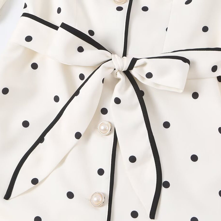 Damen Midi-Hemdblusenkleid mit Polka‑Dot, Kontrastpaspel und Taillengürtel Nord Taschen