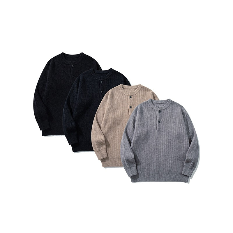 Herren Grobstrick-Henley-Pullover mit halber Knopfleiste und Rippbündchen Nord Taschen