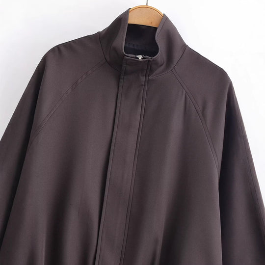 Damen Leichte Oversize-Bomberjacke mit Stehkragen, Raglanärmeln und elastischem Saum Nord Taschen