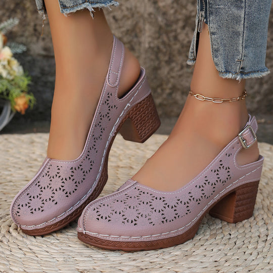 Damen  elegante Slingback-Pumps mit floralem Laser-Cut, gepolsterter Komfortinnensohle und stabilem Blockabsatz Nord Taschen