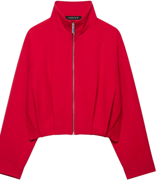 Damen Taillenkurze Zip‑Jacke mit Stehkragen und ballonförmigen Ärmeln Nord Taschen