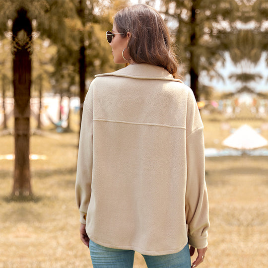 Damen Oversized Teddy-Shacket mit Knopfleiste, aufgesetzten Pattentaschen und weichem Futter Nord Taschen