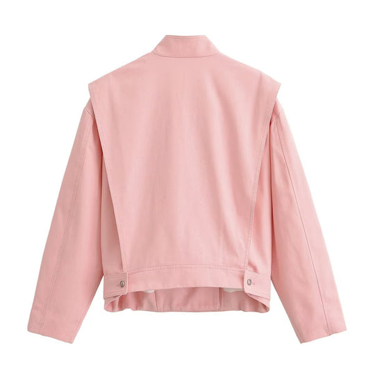 Damen asymmetrische Oversize-Jacke mit hohem Stehkragen und dekorativer Knopfleiste Nord Taschen
