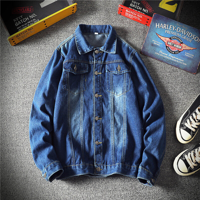 Herren taillierte Trucker-Denimjacke mit Pattentaschen, Metallknopfleiste und kontrastierenden Nähten Nord Taschen