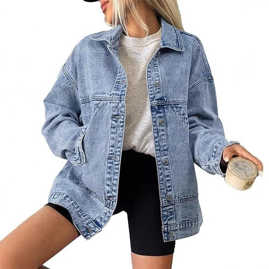 Damen Oversize-Jeansjacke mit kastigem Schnitt und markanten Naht-Details Nord Taschen