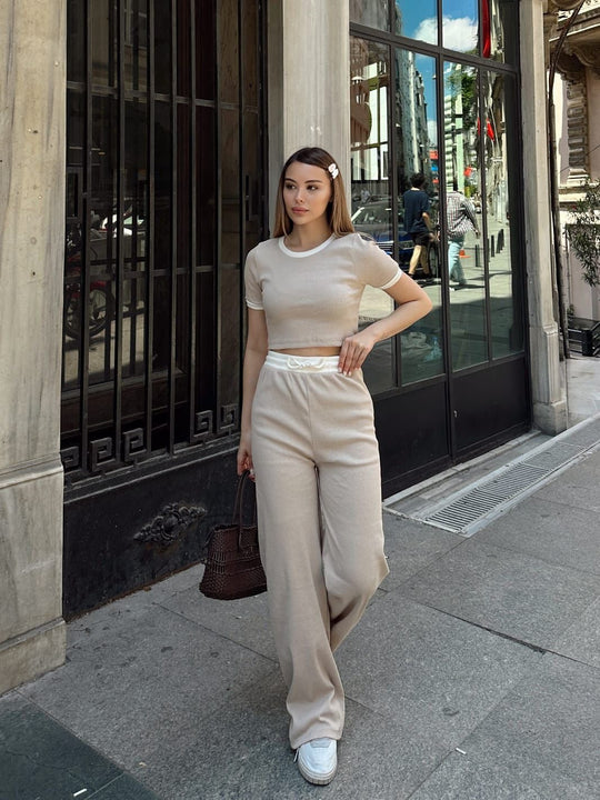 Damen lässiges Lounge-Set mit cropped Oberteil und weitem Hosenbereich Nord Taschen