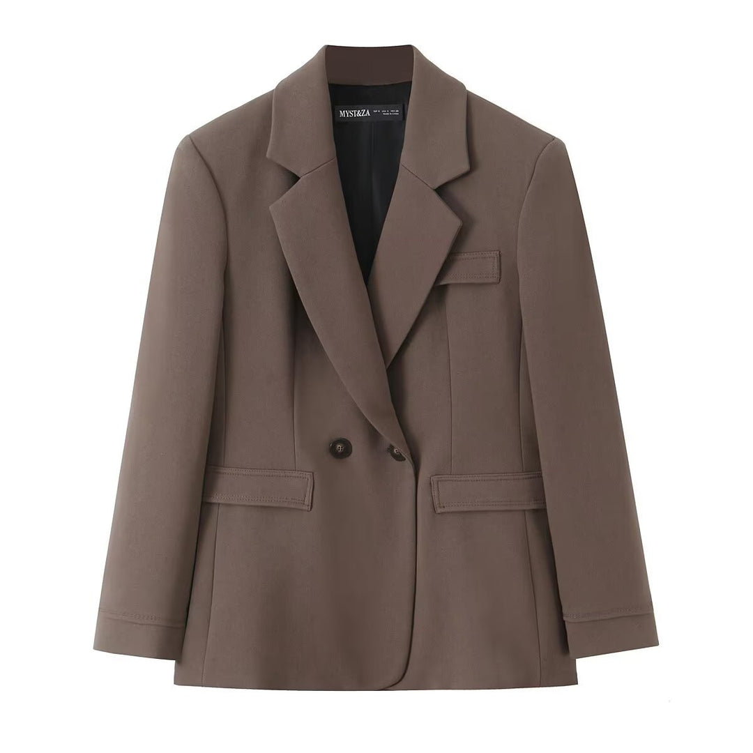 Damen Tailliertes zweiteiliges Blazer- und Bundfaltenhose-Set Nord Taschen