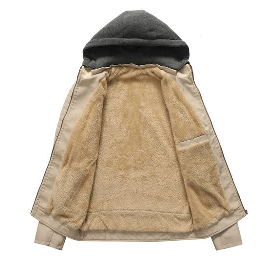 Herren Kunstleder-Hoodie-Blouson mit Teddyfutter, gesteppter Ärmelpasse und Kapuzenlayer Nord Taschen